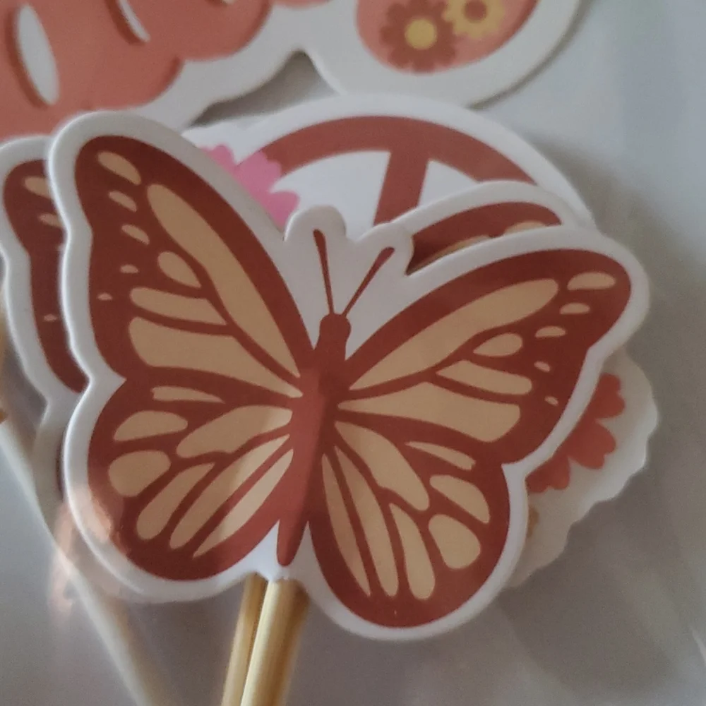 Happy Birthday, peace , symbol, butterfly, Birthday cake and 12 cupcake decor